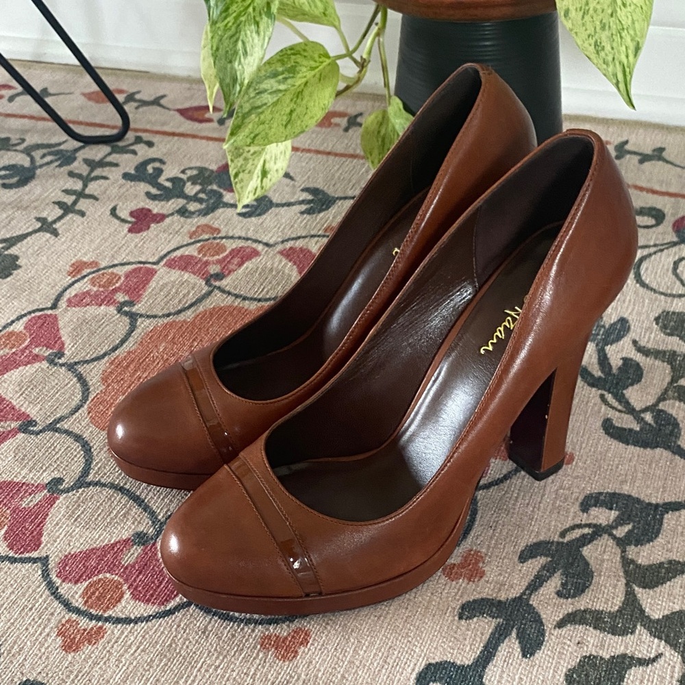 Cole Haan Women's Cognac Brown Leather Round-Toe Heels - Picture 4 of 12
